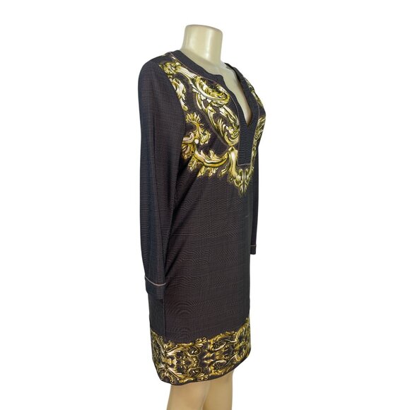BCBG MAXAZRIA Womens Gold Baroque Print Long-Sleeve Tunic Dress Size M - Picture 1 of 6